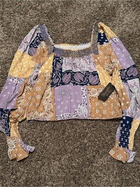 Wrangler Lavender, Mustard & Navy Patchwork Smocked  Top